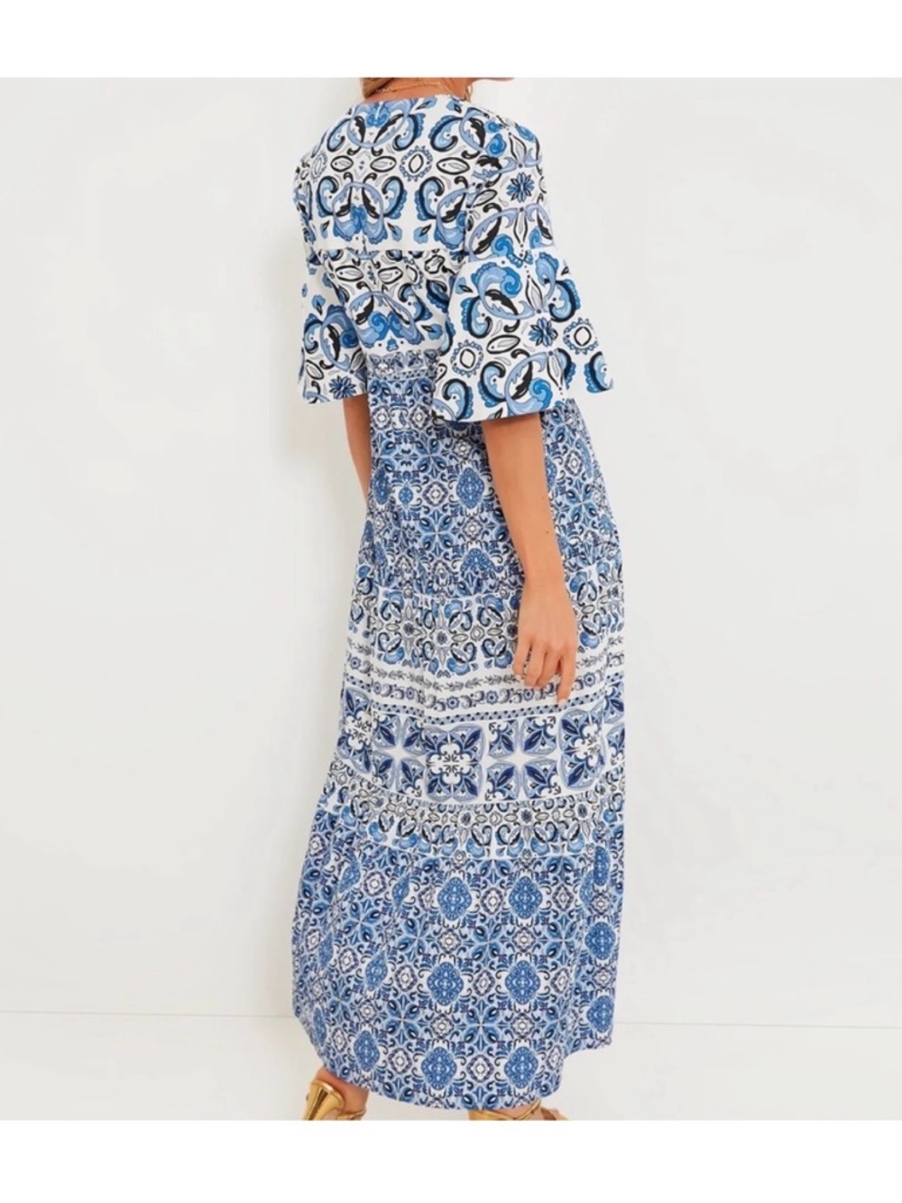 Tuckernuck Majolica Tile Ginger Maxi Dress M Boho Resortwear Euro Summer Coastal - Picture 3 of 8